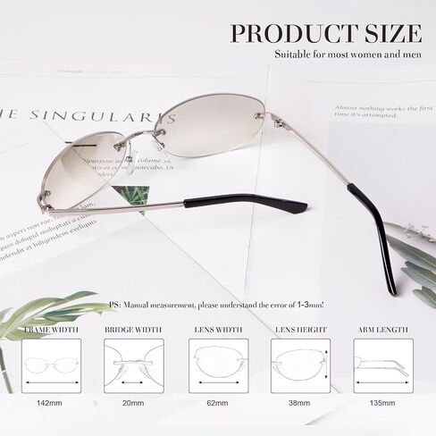 VIA LEECA Trendy Y2k Rimless Sunglasses for Women Men 90s Retro Oval Mirror Lens Shades Fashion Accessories in Saudi Arabia