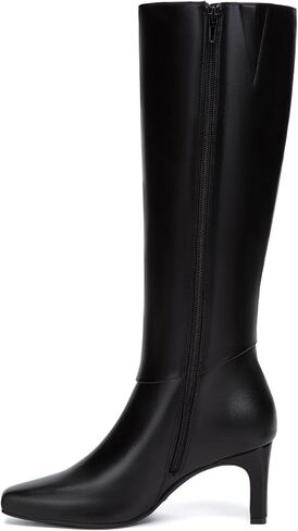 Athlefit Knee High Boots for Women Square Toe Chunky Heeled Tall Boots with Side Zipper in Saudi Arabia