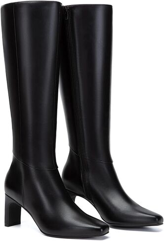 Athlefit Knee High Boots for Women Square Toe Chunky Heeled Tall Boots with Side Zipper in Saudi Arabia