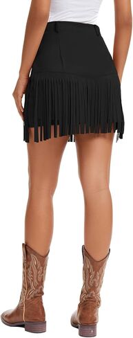 Women Western Cowgirl Fringe Skirt Terra Cotta High Weist Fringe Mini Short Chorts 60s 70s Hippie Party in Kuwait