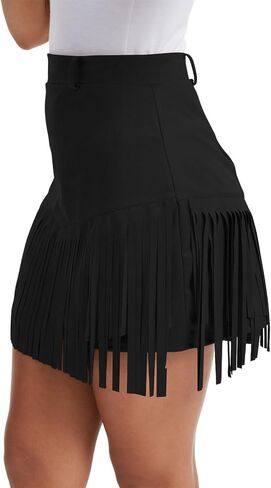 Women Western Cowgirl Fringe Skirt Terra Cotta High Weist Fringe Mini Short Chorts 60s 70s Hippie Party in Kuwait