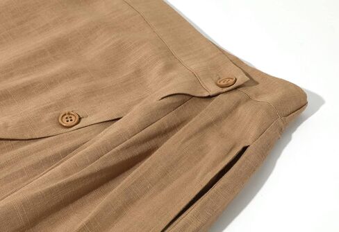 loveimgs Women's Summer Linen Button Front Elastic High Waist Swing A Line Midi Skirt in Saudi Arabia