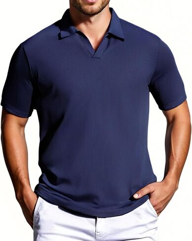 القمصان البولو الرجالية قصيرة الأكمام DRI FIT v الرقبة المتماسكة الأداء Golf Polos للرجال فاقة الصيف غير الرسمي in Kuwait