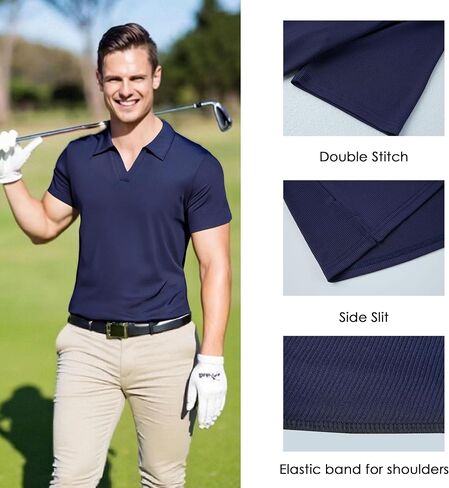 القمصان البولو الرجالية قصيرة الأكمام DRI FIT v الرقبة المتماسكة الأداء Golf Polos للرجال فاقة الصيف غير الرسمي in Kuwait