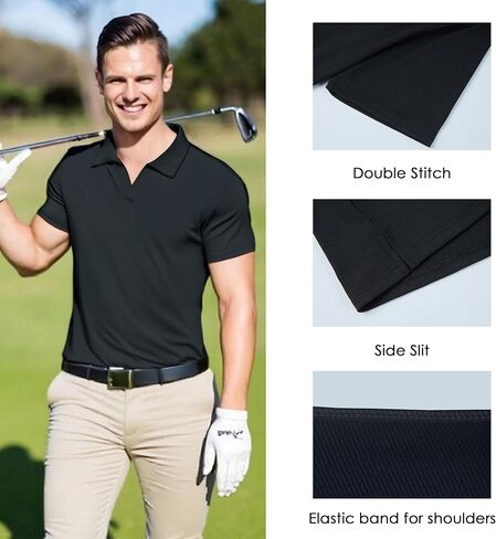 القمصان البولو الرجالية قصيرة الأكمام DRI FIT v الرقبة المتماسكة الأداء Golf Polos للرجال فاقة الصيف غير الرسمي in Kuwait