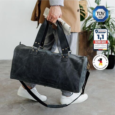 Berliner Bags Vintage Genuine Duffle Bag Bage Oslo للسفر أو الصالة الرياضية ، Weekender ، حقيبة سفر مع مقصورة الأحذية ، حقيبة ليلة وضحاها للرجال والنساء - بني in Saudi Arabia