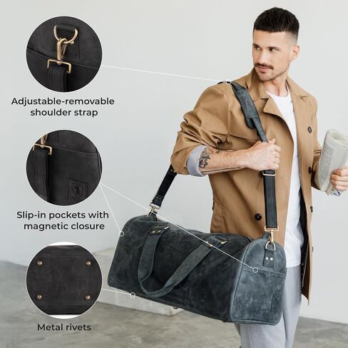 Berliner Bags Vintage Genuine Duffle Bag Bage Oslo للسفر أو الصالة الرياضية ، Weekender ، حقيبة سفر مع مقصورة الأحذية ، حقيبة ليلة وضحاها للرجال والنساء - بني in Saudi Arabia