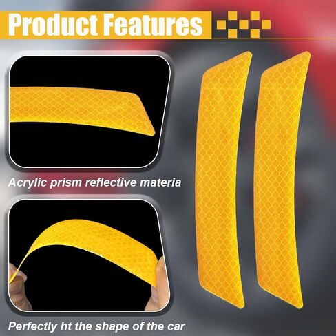 4PCS Car Wheel Eyebrow Reflective Stickers, Reflector Guard Trim Side Marker Stickers for Bumper Fenders, Outdoor Safety Warning Reflective Strips for SUV Pickup Truck Wheel Well Arch (Yellow-4Pcs) in Saudi Arabia