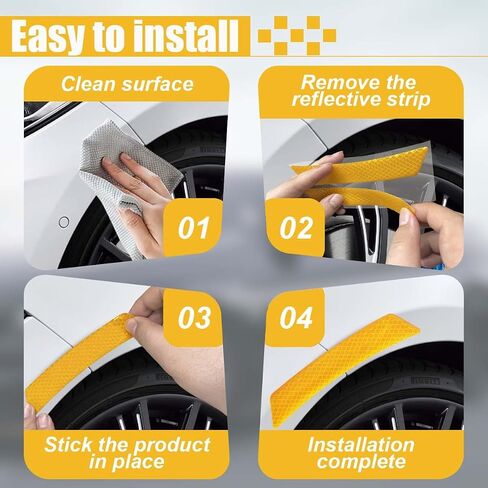 4PCS Car Wheel Eyebrow Reflective Stickers, Reflector Guard Trim Side Marker Stickers for Bumper Fenders, Outdoor Safety Warning Reflective Strips for SUV Pickup Truck Wheel Well Arch (Yellow-4Pcs) in Saudi Arabia