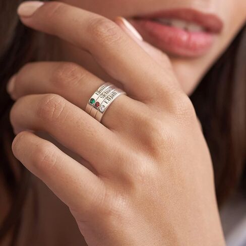 mynamenecklace myka - خاتم محفور قابل للتكديس مخصصة للنساء ، لها ، أمي - أي اسم أو كلمة - فضية فضية ، مطلية بالذهب - هدية لذيذ لعيد الميلاد ، عيد الأم in Kuwait