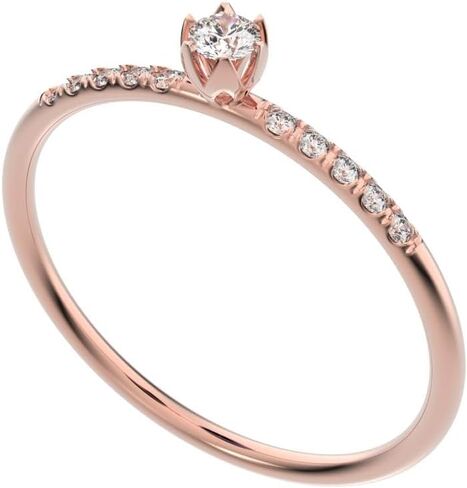 Clara Pucci 0.105 Ct Round Cut Diamond Dainty Minimalist Solitaire With Accents Bezel Light Simple Stackable Solid 14K Rose Gold Everyday Ring in Saudi Arabia