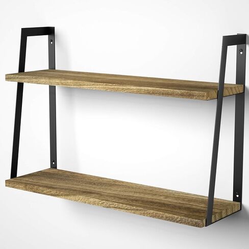 SRIWATANA Floating Wall Shelves, 2-Tier Rustic Wood Shelves for Bedoom, Bathroom, Living Room, Kitchen(Carbonized Black) in Kuwait