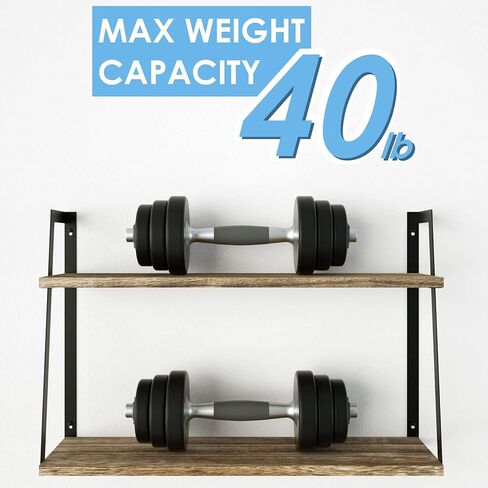 SRIWATANA Floating Wall Shelves, 2-Tier Rustic Wood Shelves for Bedoom, Bathroom, Living Room, Kitchen(Carbonized Black) in Kuwait