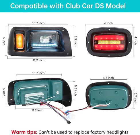 10L0L Deluxe Golf Cart Light Kit for Club Car DS Gas and Electric Cart, Complete Headlight Taillight Kit with Daytime Running Lamp Low High Beam Turn Signal Brake Pad Hazard Lighting in Saudi Arabia