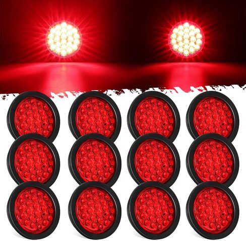 Partsam 12pcs 4 بوصة مستديرة LED Trailer Lights Kit Red 24 LED مقاوم للماء 4 بوصات توقف الفرامل بدوره ذيل مقطورة مقطورة in Kuwait