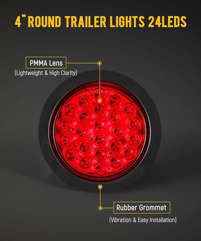 Partsam 12pcs 4 بوصة مستديرة LED Trailer Lights Kit Red 24 LED مقاوم للماء 4 بوصات توقف الفرامل بدوره ذيل مقطورة مقطورة in Kuwait