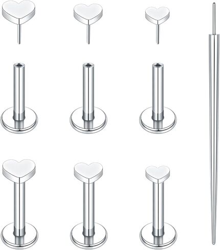 Oveta 3 Pairs Flat Back Studs Earrings Surgical Steel for Tragus Cartilage Piercing Jewelry Threadless Nose Rings Studs 18G 16G 8mm Bar Length, Silver in Saudi Arabia