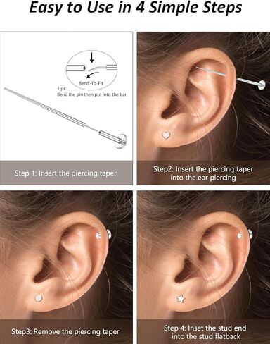 Oveta 3 Pairs Flat Back Studs Earrings Surgical Steel for Tragus Cartilage Piercing Jewelry Threadless Nose Rings Studs 18G 16G 8mm Bar Length, Silver in Saudi Arabia