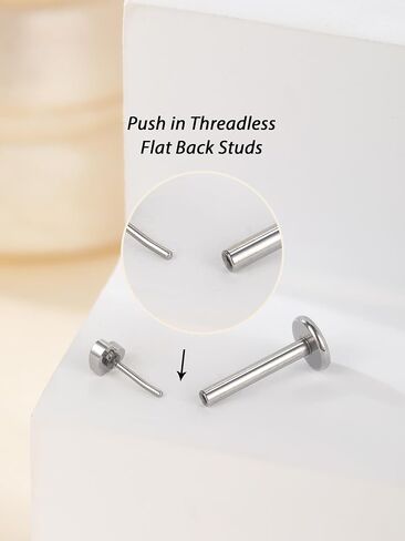 Oveta 3 Pairs Flat Back Studs Earrings Surgical Steel for Tragus Cartilage Piercing Jewelry Threadless Nose Rings Studs 18G 16G 8mm Bar Length, Silver in Saudi Arabia