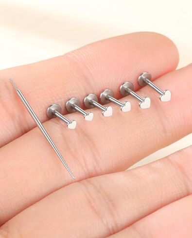 Oveta 3 Pairs Flat Back Studs Earrings Surgical Steel for Tragus Cartilage Piercing Jewelry Threadless Nose Rings Studs 18G 16G 8mm Bar Length, Silver in Saudi Arabia