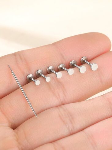 Oveta 3 Pairs Flat Back Studs Earrings Surgical Steel for Tragus Cartilage Piercing Jewelry Threadless Nose Rings Studs 18G 16G 8mm Bar Length, Silver in Saudi Arabia