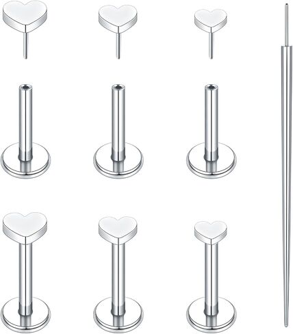 Oveta 3 Pairs Flat Back Studs Earrings Surgical Steel for Tragus Cartilage Piercing Jewelry Threadless Nose Rings Studs 18G 16G 8mm Bar Length, Silver in Saudi Arabia