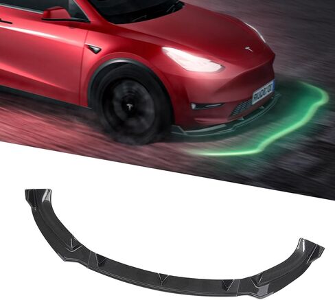 Front Bumper Lip Kit Compatible with 2019-2024 Tesla Model Y, Bumper Air Dam Lower Chin Splitter Protection Body Kit for Model Y Accessories, Carbon Fiber Printing, 3PCS in Kuwait