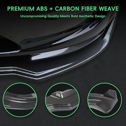 Front Bumper Lip Kit Compatible with 2019-2024 Tesla Model Y, Bumper Air Dam Lower Chin Splitter Protection Body Kit for Model Y Accessories, Carbon Fiber Printing, 3PCS in Kuwait