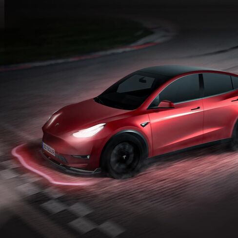 Front Bumper Lip Kit Compatible with 2019-2024 Tesla Model Y, Bumper Air Dam Lower Chin Splitter Protection Body Kit for Model Y Accessories, Carbon Fiber Printing, 3PCS in Kuwait