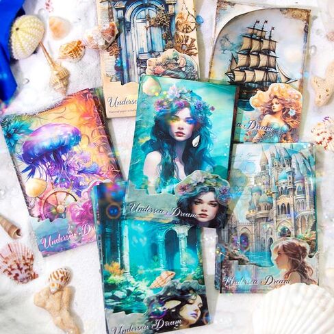 Yoksas 120 Sheets Vintage Mythology Fantasy Sea Ocean Scrapbook Paper - Mermaid Seahorse Corals UnderSea Junk Journals Decorative Cardstock for Posters,Card Making,Crafts Paper in Kuwait