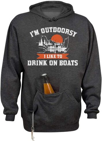TeesAndTankYou Im Outdoorsy Funny Beer Drinking Boat Beer Holder Tailgate Hoodie Sweatshirt Unisex in Saudi Arabia