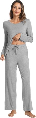 Bamboo Viscose Womens Pajamas Set Long Sleeve Crew Neck Sleep Set in Saudi Arabia