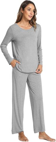 Bamboo Viscose Womens Pajamas Set Long Sleeve Crew Neck Sleep Set in Saudi Arabia