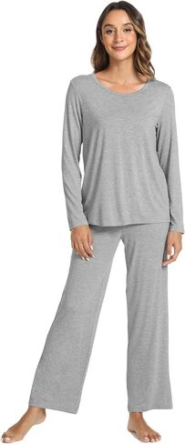 Bamboo Viscose Womens Pajamas Set Long Sleeve Crew Neck Sleep Set in Saudi Arabia