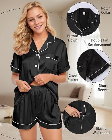 3 Piece Silk Satin Pajama Set for Women Soft Short Sleeve Button Down Pjs with Shorts Long Pants Sleepwear S-XXXL in Kuwait