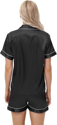 3 Piece Silk Satin Pajama Set for Women Soft Short Sleeve Button Down Pjs with Shorts Long Pants Sleepwear S-XXXL in Kuwait