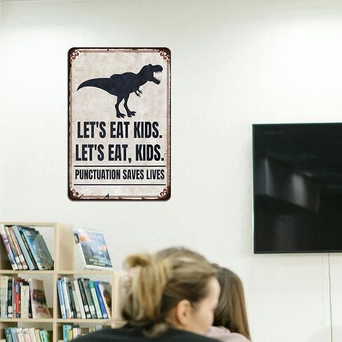 Funny English Classroom Wall Art - علامات الترقيم تنقذ علامة المعادن الحياة - دعنا نأكل ، ديكور قواعد الأطفال لمدرسي المدارس الثانوية والمدارس المتوسطة ، هدية معلم اللغة الإنجليزية ، 8 "x12" ملصق معدني in Kuwait
