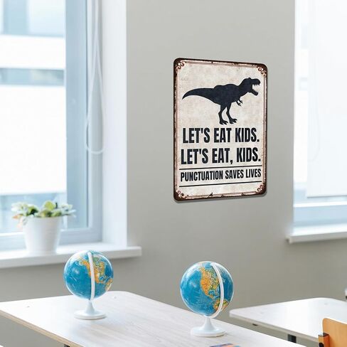 Funny English Classroom Wall Art - علامات الترقيم تنقذ علامة المعادن الحياة - دعنا نأكل ، ديكور قواعد الأطفال لمدرسي المدارس الثانوية والمدارس المتوسطة ، هدية معلم اللغة الإنجليزية ، 8 "x12" ملصق معدني in Kuwait