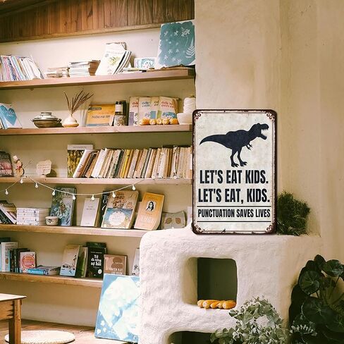 Funny English Classroom Wall Art - علامات الترقيم تنقذ علامة المعادن الحياة - دعنا نأكل ، ديكور قواعد الأطفال لمدرسي المدارس الثانوية والمدارس المتوسطة ، هدية معلم اللغة الإنجليزية ، 8 "x12" ملصق معدني in Kuwait