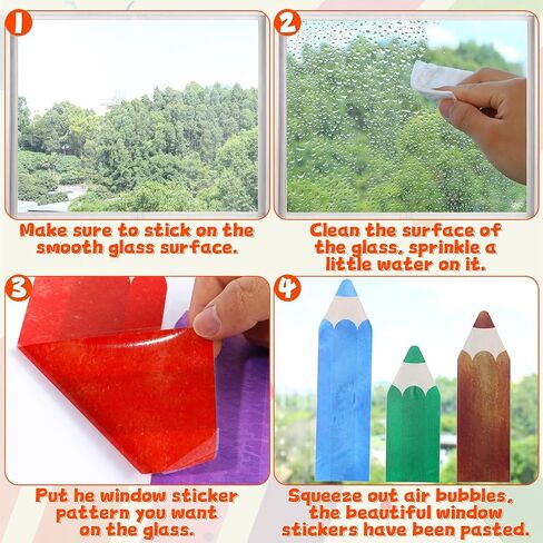 8 Sheets Colorful Pencil Window Clings Decorations Reusable Watercolor Pencils Window Stickers Anti-Collision Non-Adhesive PVC Windows Decals for Back to School Classroom Home Wall Mirror Glass Decors in Saudi Arabia