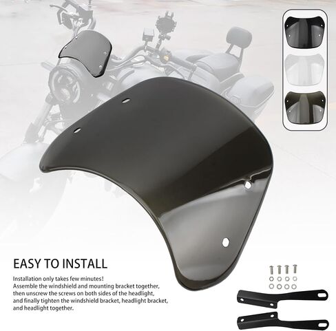 Universal 5"-7" Motorcycle Windshield Wind Deflector Windscreen Front Flyscreen with Mount Bracket Replacement for Harley Suzuki Honda Triumph Cruiser Cafe Racer-Black in Saudi Arabia