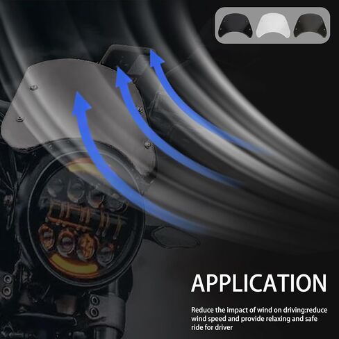 Universal 5"-7" Motorcycle Windshield Wind Deflector Windscreen Front Flyscreen with Mount Bracket Replacement for Harley Suzuki Honda Triumph Cruiser Cafe Racer-Black in Saudi Arabia
