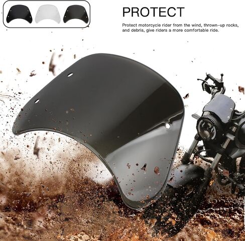 Universal 5"-7" Motorcycle Windshield Wind Deflector Windscreen Front Flyscreen with Mount Bracket Replacement for Harley Suzuki Honda Triumph Cruiser Cafe Racer-Black in Saudi Arabia