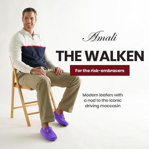 Amali Walken Men's Casual Slip-On Loafers, Driving Moccasin Shoes for Men with Silver Buckle, Available in Plush Microfiber and PU Leather in Kuwait