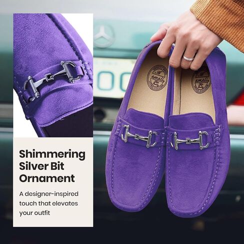 Amali Walken Men's Casual Slip-On Loafers, Driving Moccasin Shoes for Men with Silver Buckle, Available in Plush Microfiber and PU Leather in Kuwait