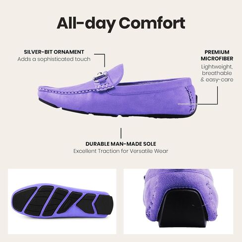 Amali Walken Men's Casual Slip-On Loafers, Driving Moccasin Shoes for Men with Silver Buckle, Available in Plush Microfiber and PU Leather in Kuwait