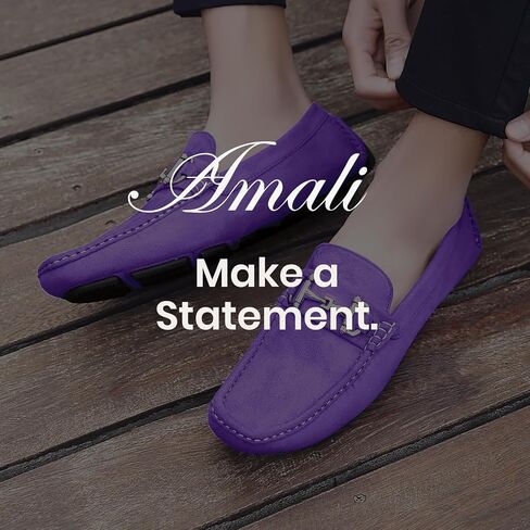 Amali Walken Men's Casual Slip-On Loafers, Driving Moccasin Shoes for Men with Silver Buckle, Available in Plush Microfiber and PU Leather in Kuwait