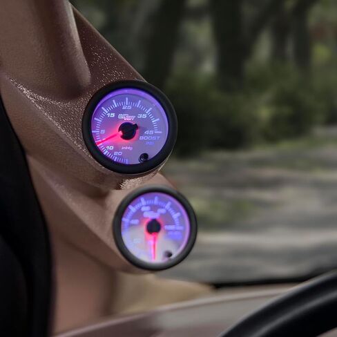 GlowShift White 7 Color 45 PSI Turbo Boost/Vacuum Gauge Kit - Includes Mechanical Hose & T-Fitting - White Dial - Clear Lens - for Cars - 2-1/16" 52mm in Saudi Arabia
