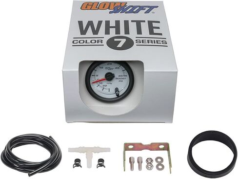 GlowShift White 7 Color 45 PSI Turbo Boost/Vacuum Gauge Kit - Includes Mechanical Hose & T-Fitting - White Dial - Clear Lens - for Cars - 2-1/16" 52mm in Saudi Arabia