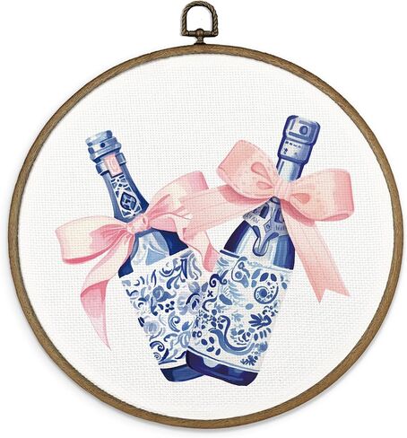 MAQIKA Chinoiserie Blue Bow Framed Wall Art Decor, Coquette Room Decor, Trendy Blue and White Round Wall Hanging Decor, Preppy Bow Canvas Prints Wall Art for Girls Room Bathroom Kitchen,10x10 Inch in Saudi Arabia